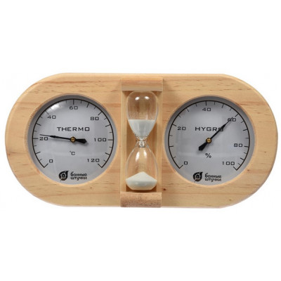 Термометр с гигрометром Банная станция с песочными часами 27х13,8х7,5 см для бани и сауны