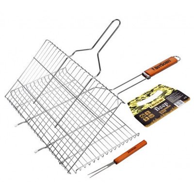 Решетка-гриль для стейков, большая с вилкой, картонный веер в ПОДАРОК, 70( 5)x45x27x2 cм BOYSCOUT